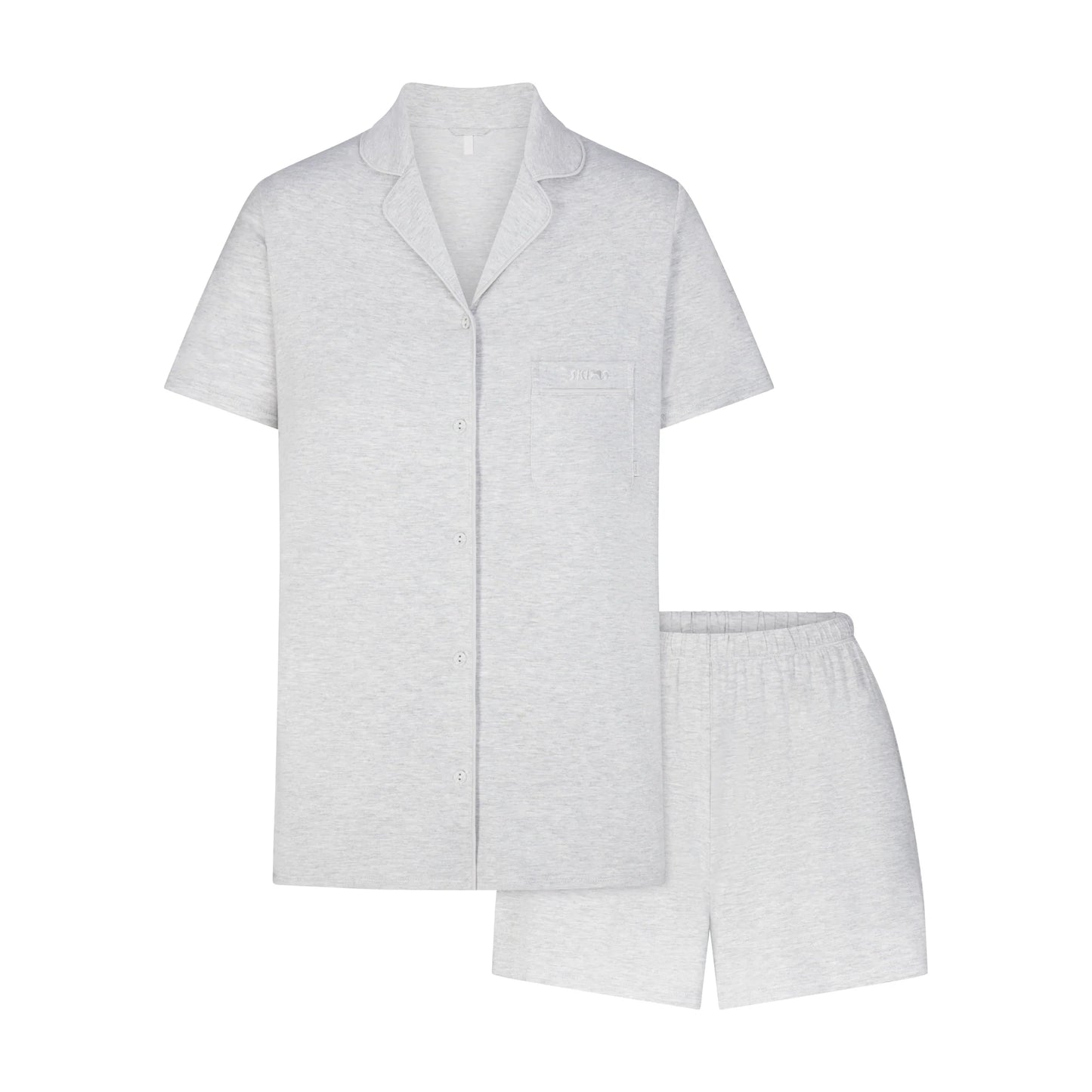 SKIMS SLEEP SHORT SLEEVE BUTTON UP SET | LIGHT HEATHER GREY