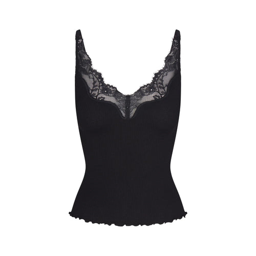 RIB KNIT LACE CAMI | OBSIDIAN