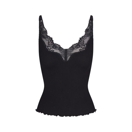 RIB KNIT LACE CAMI | OBSIDIAN