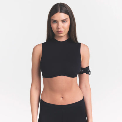 NikeSKIMS STUDIO STRETCH MOCK NECK BRA TOP | OBSIDIAN