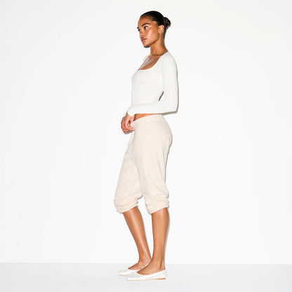 COTTON JERSEY SCOOP NECK LONG SLEEVE TOP | MARBLE
