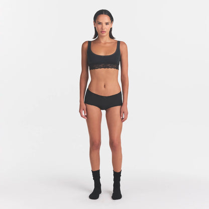 LIGHTWEIGHT COTTON LACE SCOOP BRALETTE | SOOT TONAL