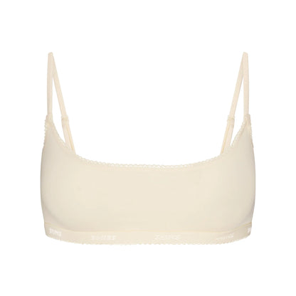 LIGHTWEIGHT COTTON LOGO PICOT SCOOP BRALETTE | BUTTER TONAL