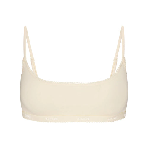 LIGHTWEIGHT COTTON LOGO PICOT SCOOP BRALETTE | BUTTER TONAL