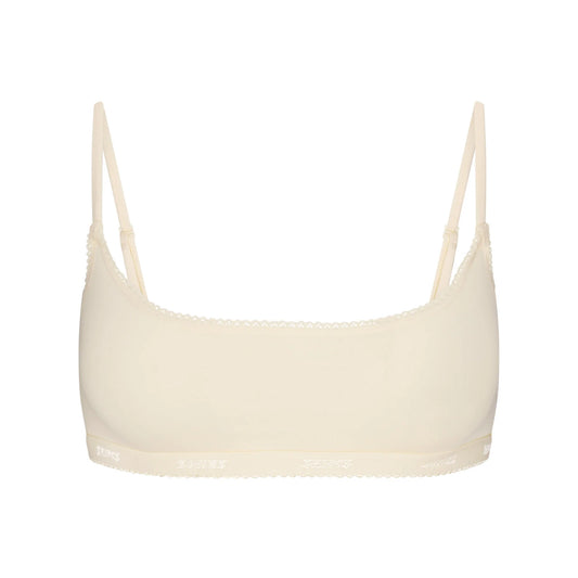 LIGHTWEIGHT COTTON LOGO PICOT SCOOP BRALETTE | BUTTER TONAL