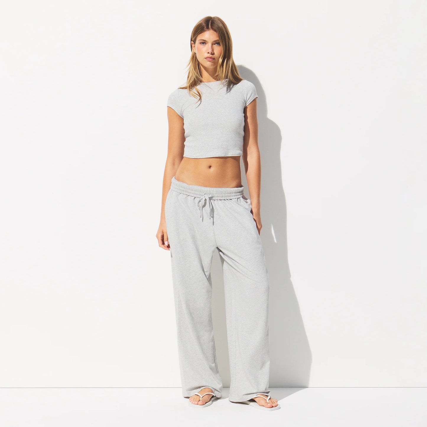COTTON JERSEY WIDE LEG PANT | LIGHT HEATHER GREY