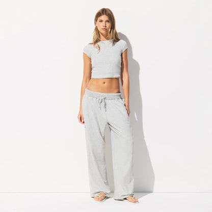 COTTON JERSEY WIDE LEG PANT | LIGHT HEATHER GREY