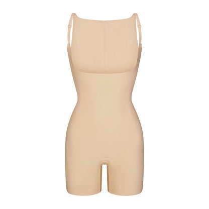 SKIMS BODY CORE SCULPT BACK SMOOTHING OPEN BUST MID THIGH BODYSUIT | SAND