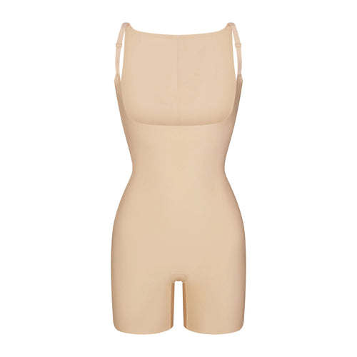 SKIMS BODY CORE SCULPT BACK SMOOTHING OPEN BUST MID THIGH BODYSUIT | SAND