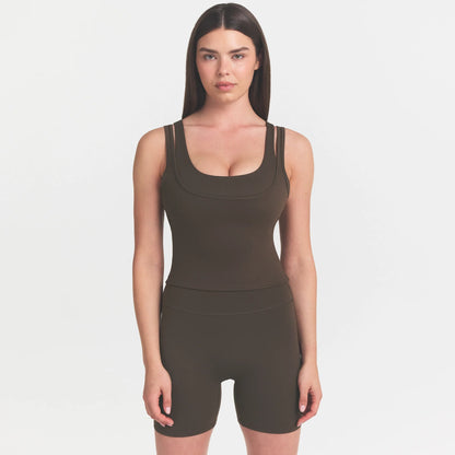 NikeSKIMS MATTE DOUBLE STRAP SCOOP TANK | DARK SEPIA