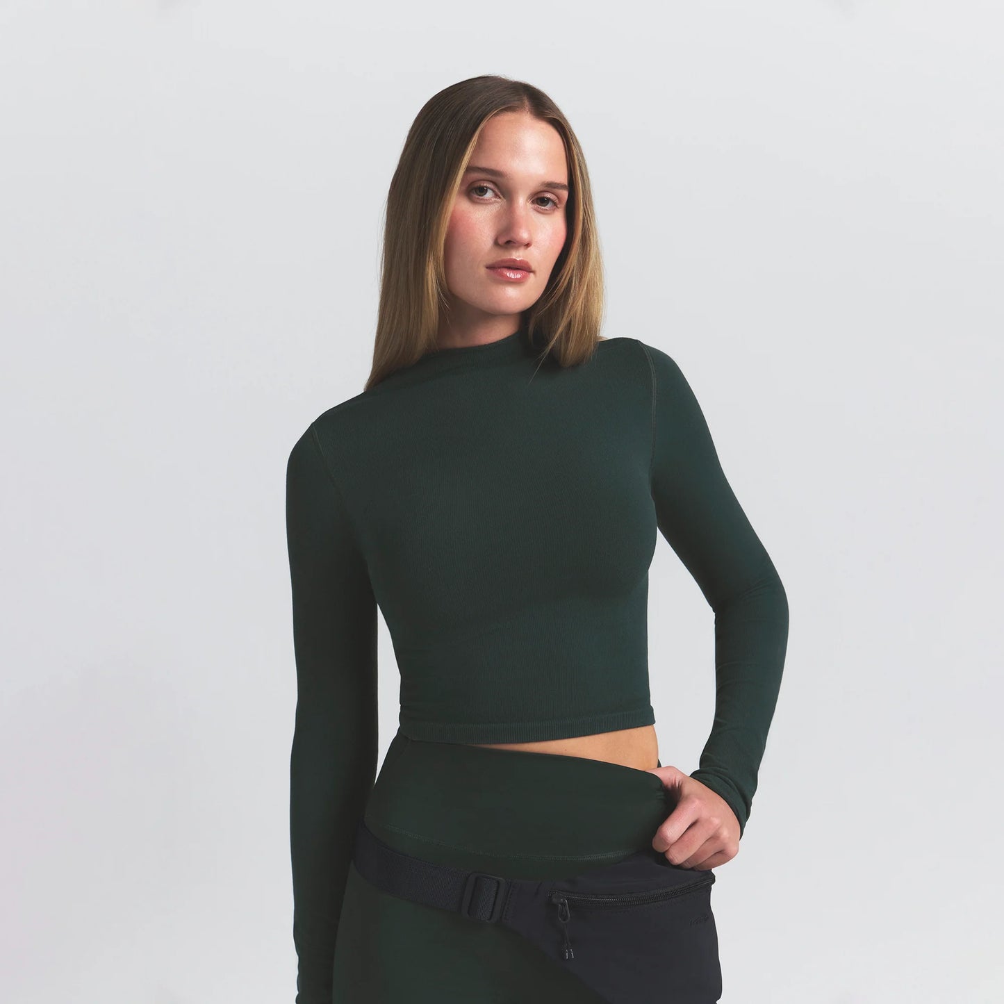 NikeSKIMS VINTAGE SEAMLESS MOCK NECK CROP TOP | DARK TEAL