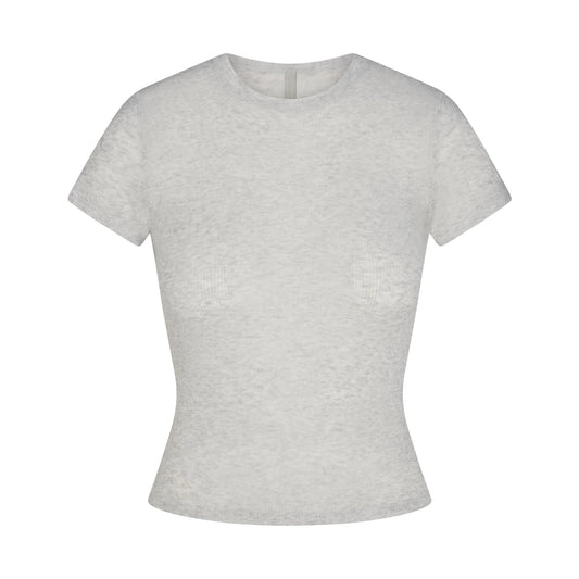 SHEER RIB T-SHIRT | LIGHT HEATHER GREY
