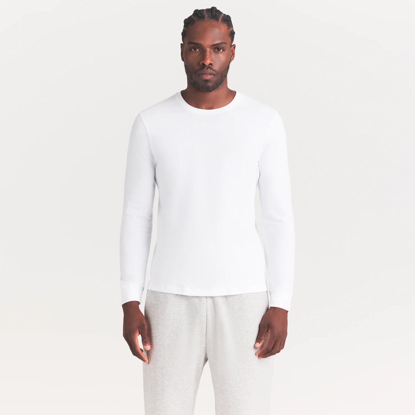 SKIMS COTTON MENS CLASSIC LONG SLEEVE T-SHIRT | CHALK