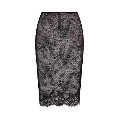 ULTRA FINE LACE MIDI SKIRT | OBSIDIAN