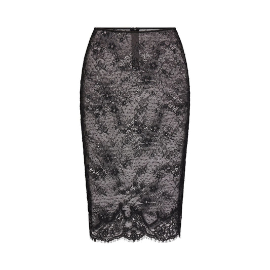 ULTRA FINE LACE MIDI SKIRT | OBSIDIAN