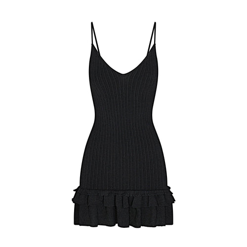 SHEER KNIT RUFFLE DRESS | ONYX