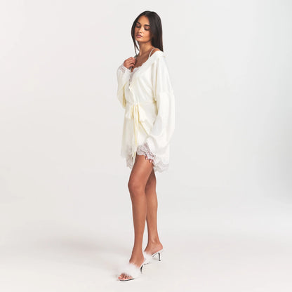 WOVEN SHINE LACE ROBE | IVORY