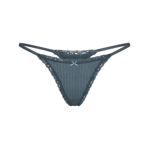 LIGHTWEIGHT COTTON POINTELLE LACE STRING THONG | ZIRCON TONAL