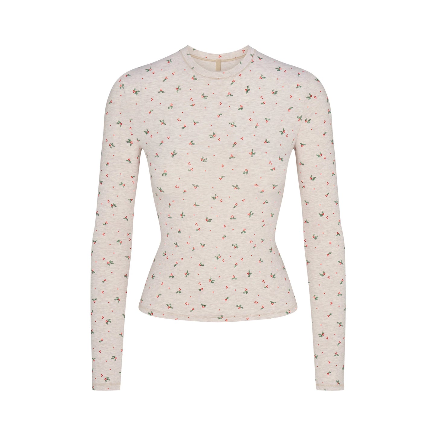 COTTON JERSEY LONG SLEEVE T-SHIRT | OATMEAL HEATHER HOLLY PRINT