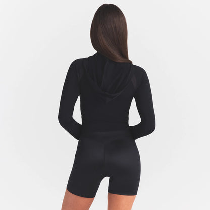 NikeSKIMS STRETCH KNIT SHRUNKEN ZIP HOODIE | OBSIDIAN
