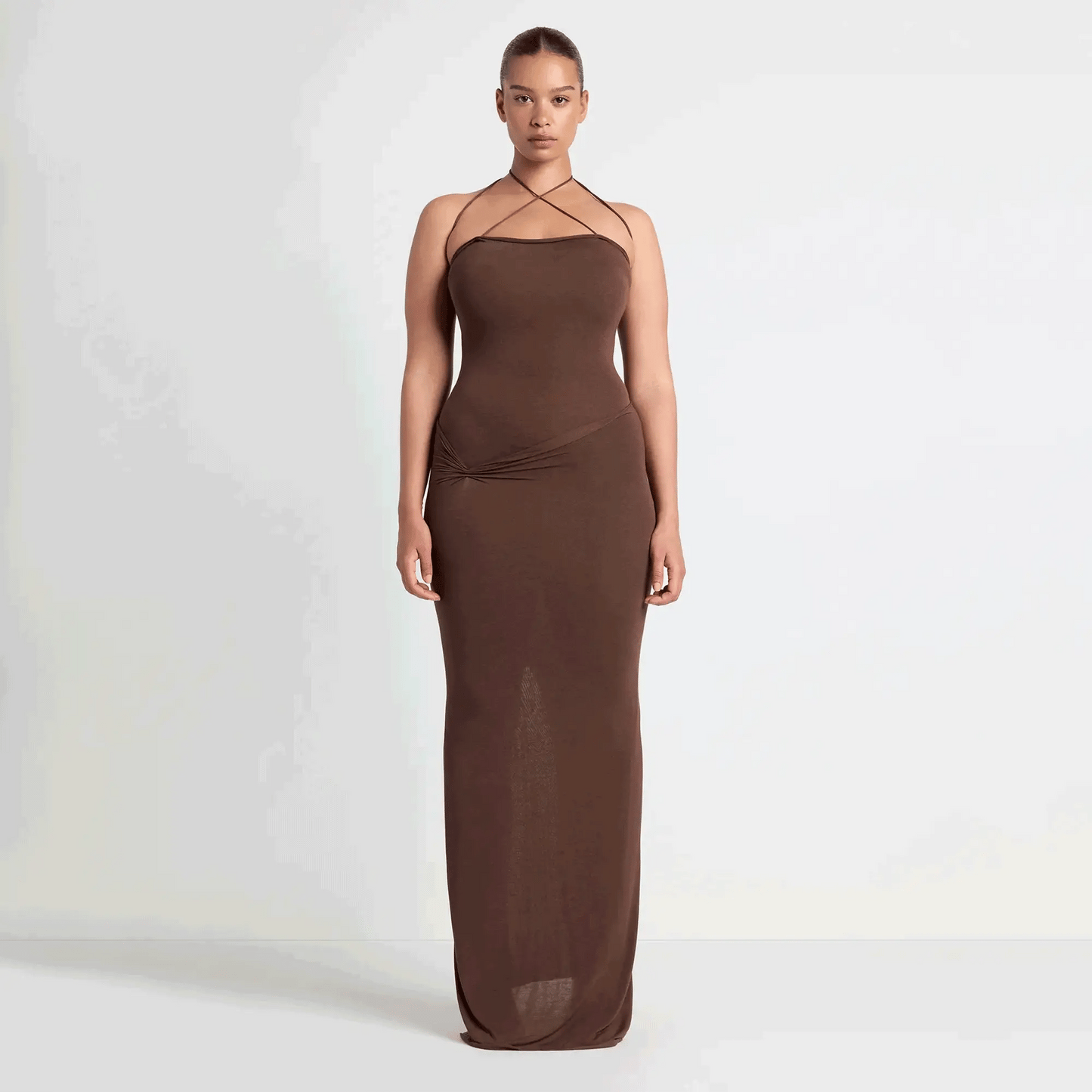 VETTESE X SKIMS SHEER MODAL LONG DRESS  | COCOA