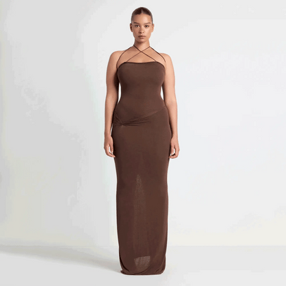 VETTESE X SKIMS SHEER MODAL LONG DRESS  | COCOA