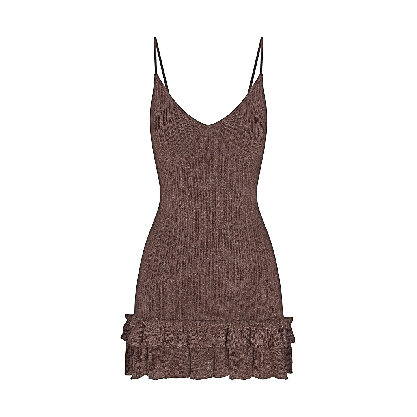 SHEER KNIT RUFFLE DRESS | AMETHYST