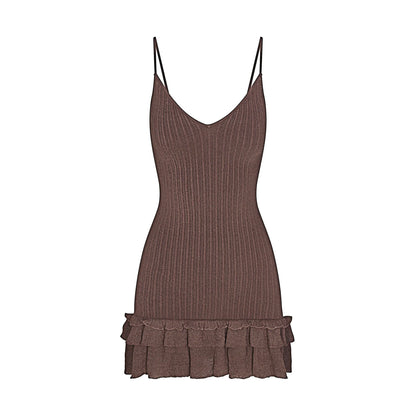 SHEER KNIT RUFFLE DRESS | AMETHYST