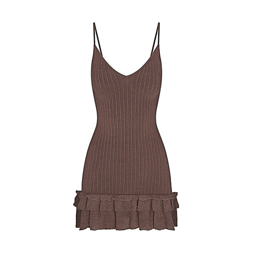 SHEER KNIT RUFFLE DRESS | AMETHYST