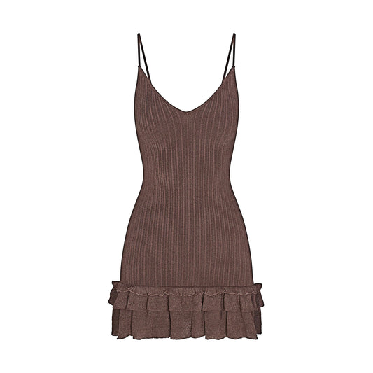 SHEER KNIT RUFFLE DRESS | AMETHYST