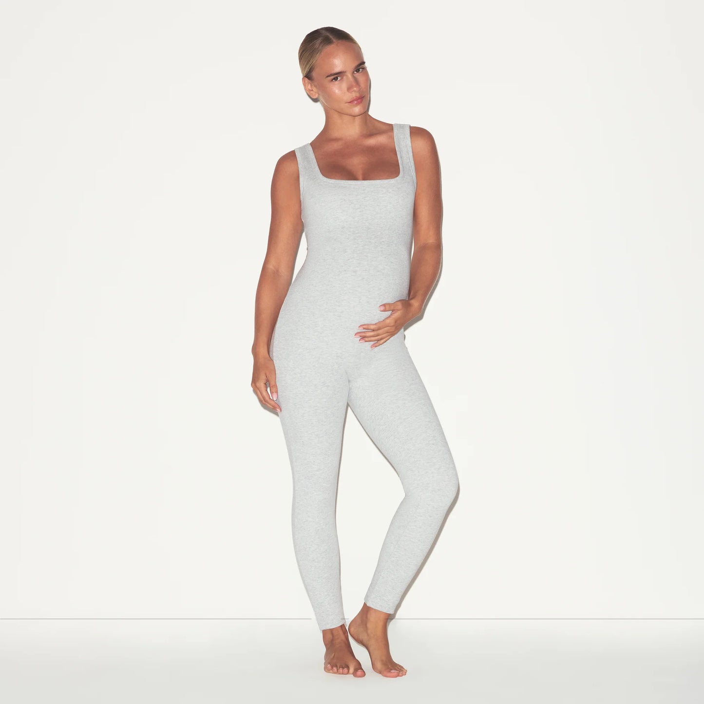 COTTON JERSEY MATERNITY CATSUIT | LIGHT HEATHER GREY