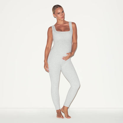 COTTON JERSEY MATERNITY CATSUIT | LIGHT HEATHER GREY