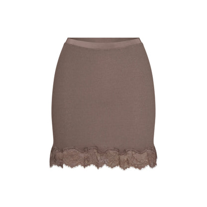 RIB KNIT LACE MINI SKIRT | AMETHYST