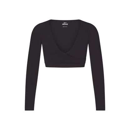 NikeSKIMS MATTE WRAP LONG SLEEVE CROPPED TOP | OBSIDIAN