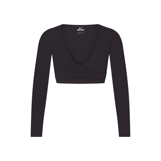 NikeSKIMS MATTE WRAP LONG SLEEVE CROPPED TOP | OBSIDIAN