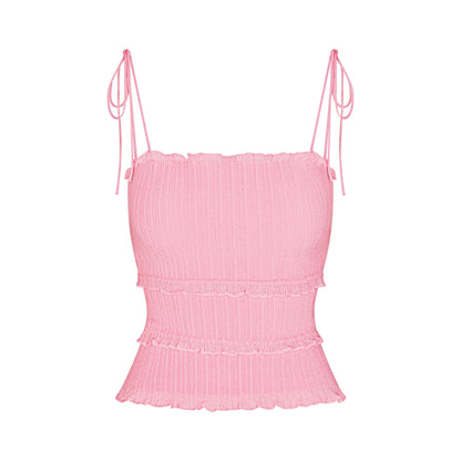 SHEER KNIT RUFFLE CAMI | PEONY