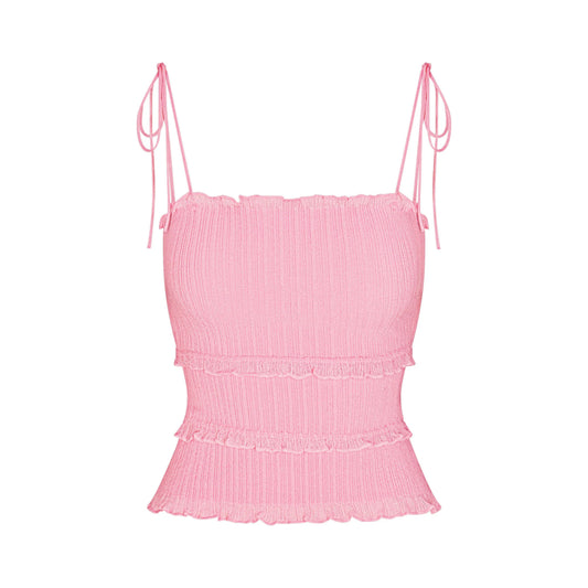 SHEER KNIT RUFFLE CAMI | PEONY