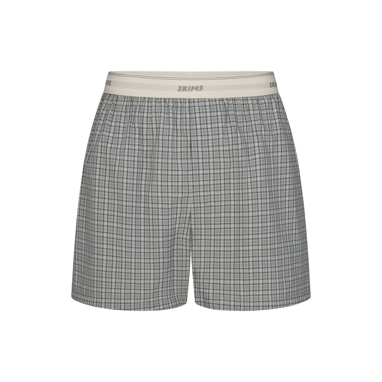COTTON POPLIN MENS LOGO BAND BOXER | SLATE GREY CHECK