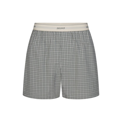 COTTON POPLIN MENS LOGO BAND BOXER | SLATE GREY CHECK