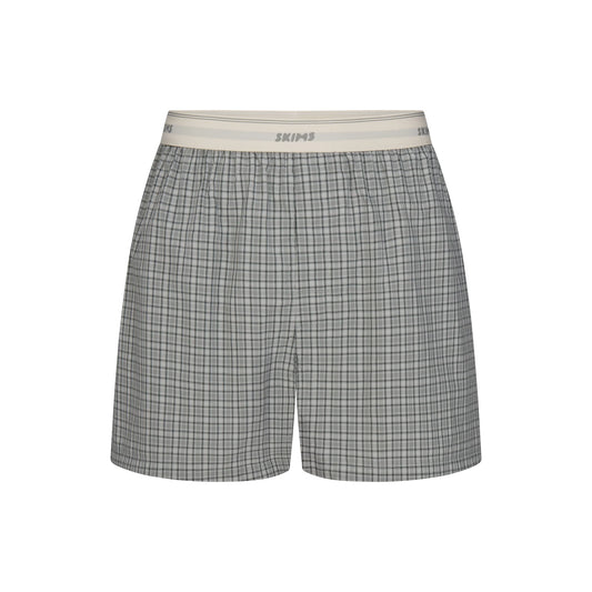 COTTON POPLIN MENS LOGO BAND BOXER | SLATE GREY CHECK