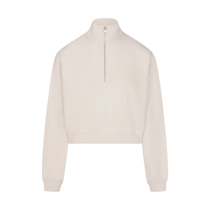 DRAPEY FRENCH TERRY HALF ZIP | BUFF