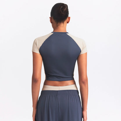 NikeSKIMS MATTE SHINE MIX CROPPED BABY T-SHIRT | DEEP ROYAL AND STONE