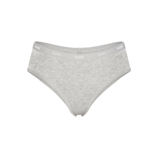 LIGHTWEIGHT COTTON LOGO PICOT HIPSTER | LIGHT HEATHER GREY