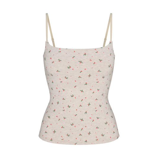 COTTON JERSEY CAMI | OATMEAL HEATHER HOLLY PRINT