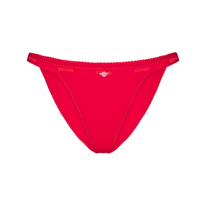 LIGHTWEIGHT COTTON LOGO PICOT STRING BIKINI | RUBY TONAL