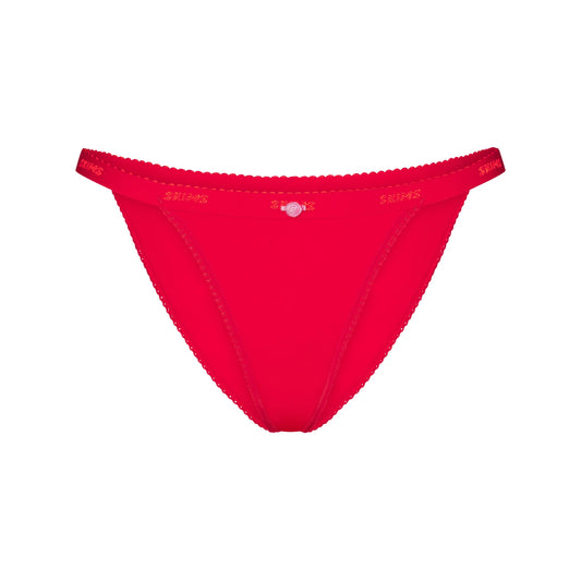 LIGHTWEIGHT COTTON LOGO PICOT STRING BIKINI | RUBY TONAL
