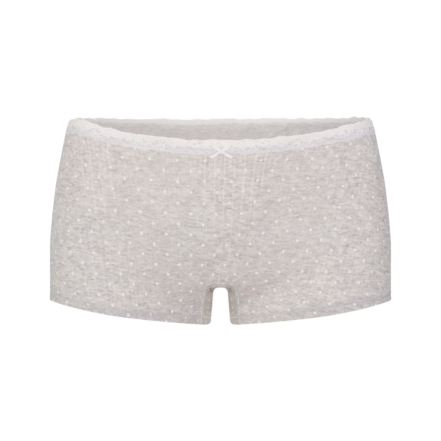 LIGHTWEIGHT COTTON POINTELLE LACE CAMI AND BOY SHORT SET | LIGHT HEATHER GREY PIN DOT