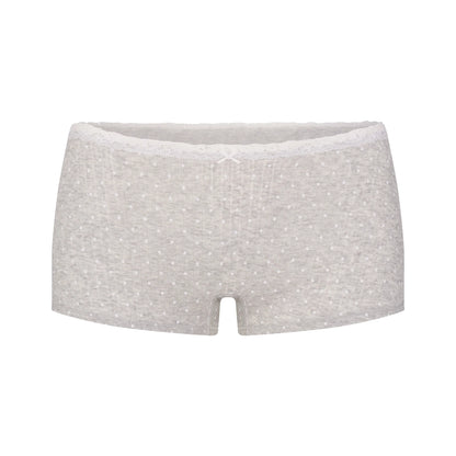 LIGHTWEIGHT COTTON POINTELLE LACE CAMI AND BOY SHORT SET | LIGHT HEATHER GREY PIN DOT