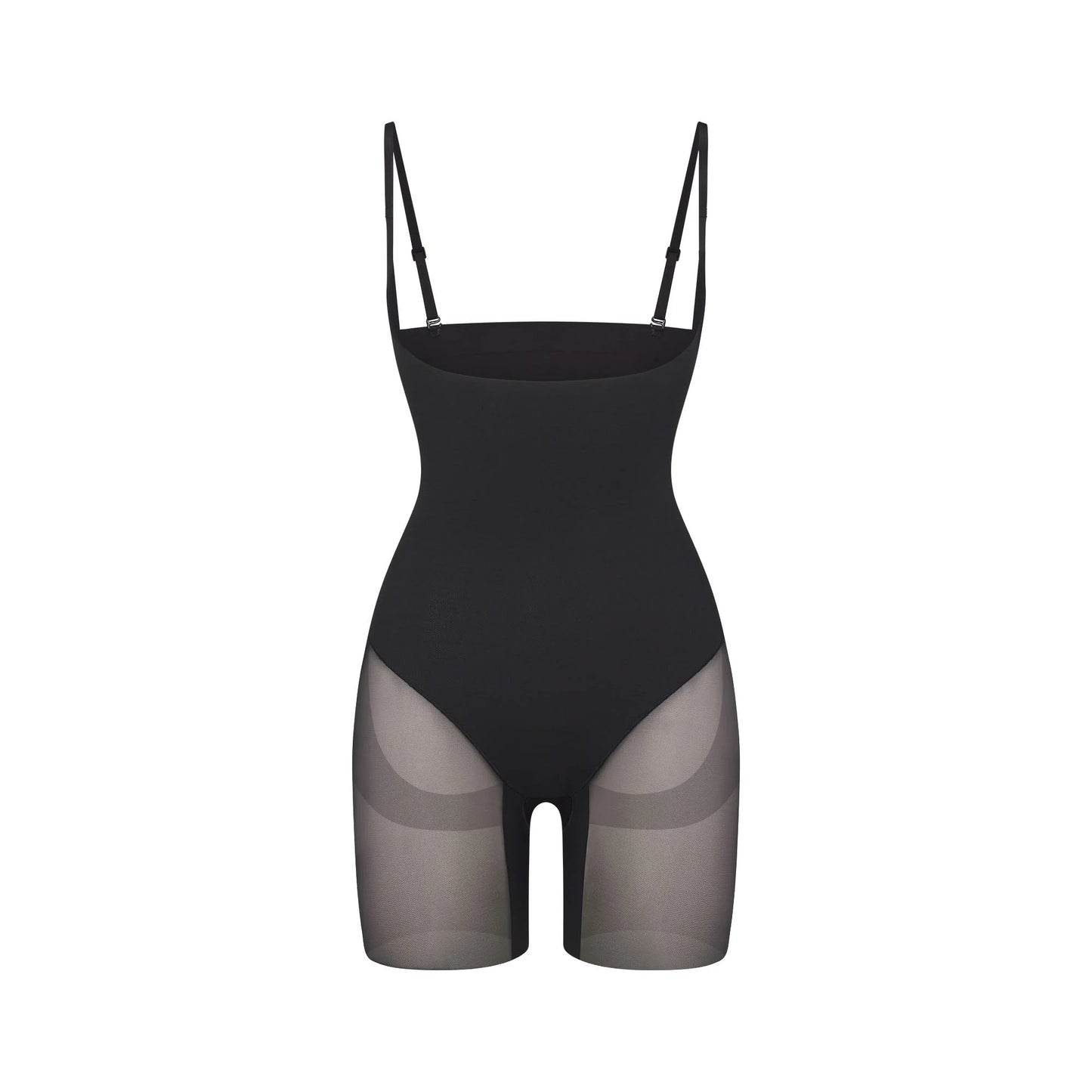 POWER MESH SHAPEWEAR CORE SCULPT OPEN BUST MID THIGH BODYSUIT | ONYX