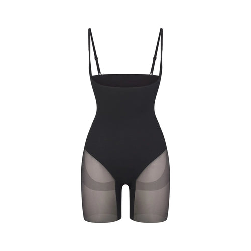 POWER MESH SHAPEWEAR CORE SCULPT OPEN BUST MID THIGH BODYSUIT | ONYX